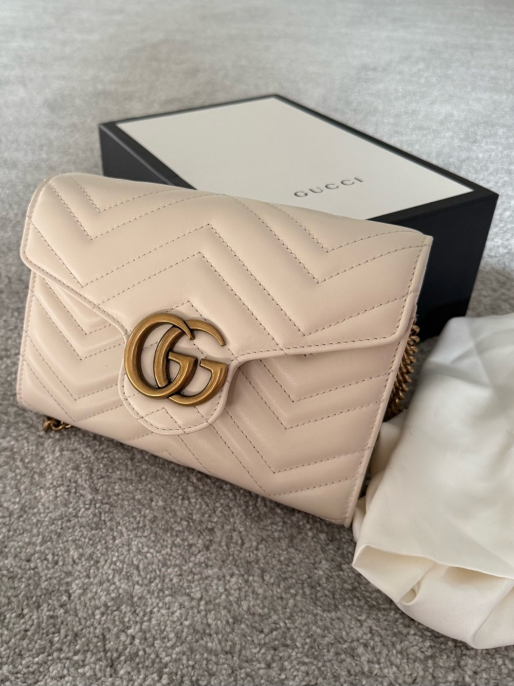 Gucci cream/white Chevron Marmont Small Bag or clutch